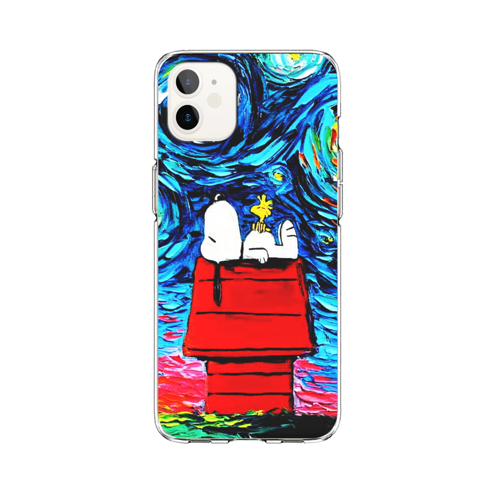Snoopy Under Starry Night iPhone 12 Mini Case-Phone Case-Clear Soft Case-Altracase