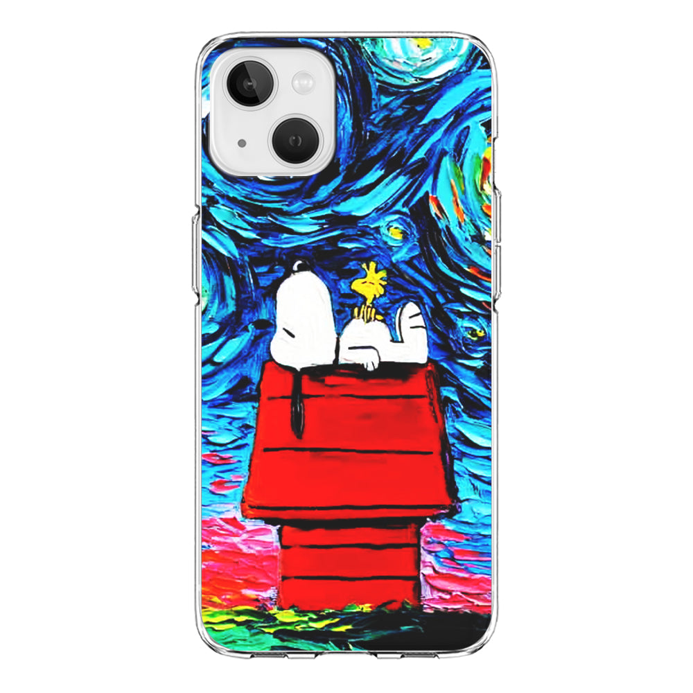 Snoopy Under Starry Night iPhone 15 Plus Case-Phone Case-Clear Soft Case-Altracase