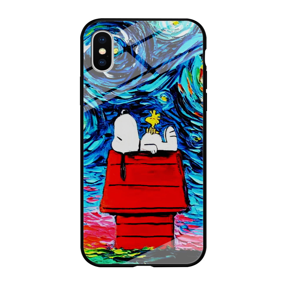 Snoopy Under Starry Night iPhone Xs Case-Phone Case-Tempered Glass Case-Altracase