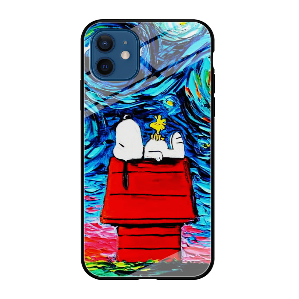 Snoopy Under Starry Night iPhone 12 Mini Case-Phone Case-Tempered Glass Case-Altracase