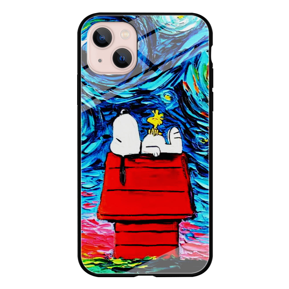 Snoopy Under Starry Night iPhone 13 Mini Case-Phone Case-Tempered Glass Case-Altracase