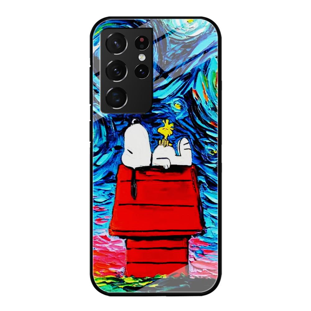 Snoopy Under Starry Night Samsung Galaxy S22 Ultra Case-Phone Case-Tempered Glass Case-Altracase