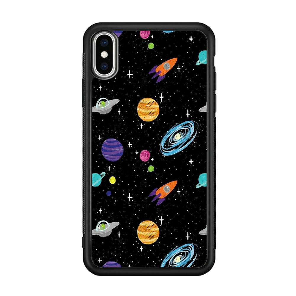Space Pattern 003 iPhone Xs Case-Phone Case-Rubber Black (2D Case)-Altracase