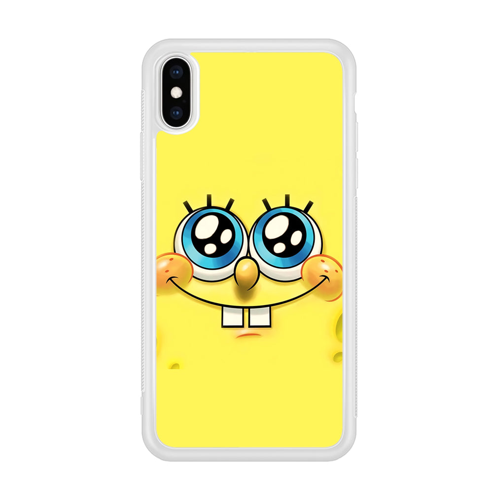 Spongebob's smiling face iPhone Xs Case-Phone Case-Rubber White (2D Case)-Altracase