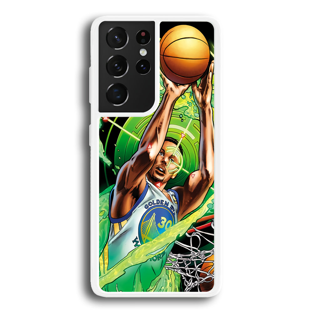 Stephen Curry Jump Art Samsung Galaxy S21 Ultra Case-Phone Case-Rubber White (2D Case)-Altracase
