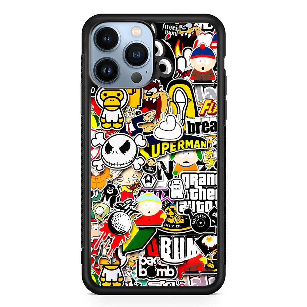 Sticker Collection Image iPhone 15 Pro Max Case-Phone Case-Rubber Black (2D Case)-Altracase