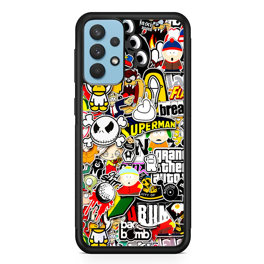 Sticker Collection Image Samsung Galaxy A32 Case-Phone Case-Rubber Black (2D Case)-Altracase