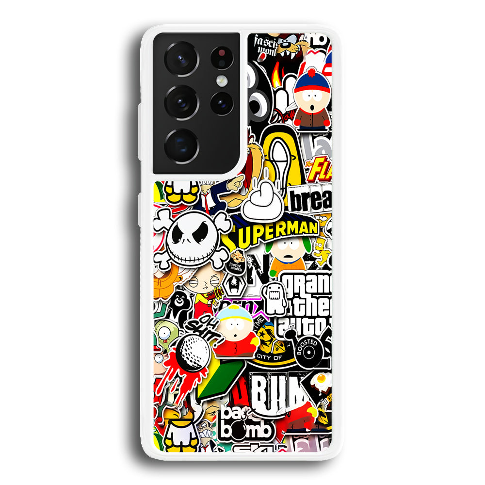 Sticker Collection Image Samsung Galaxy S21 Ultra Case-Phone Case-Rubber White (2D Case)-Altracase