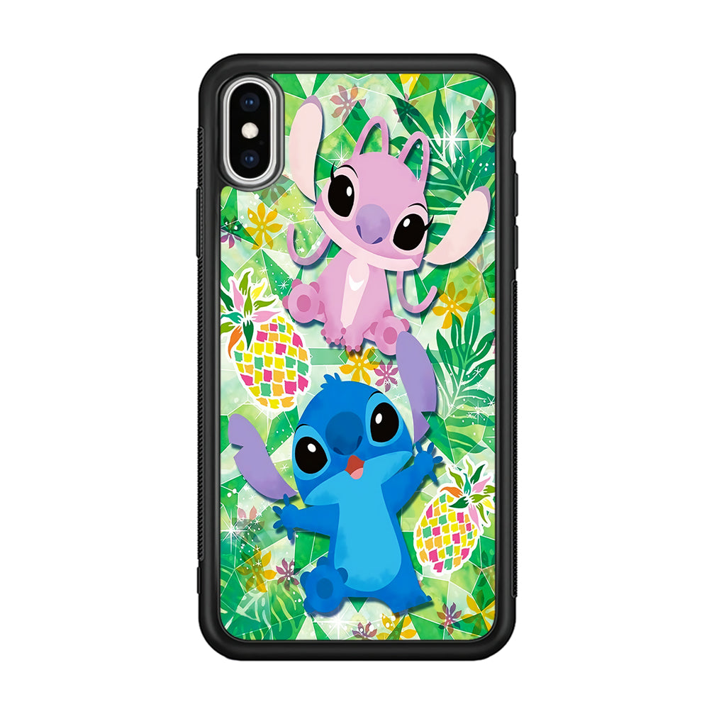Stitch and Angel Fruit iPhone Xs Case-Phone Case-Rubber Black (2D Case)-Altracase