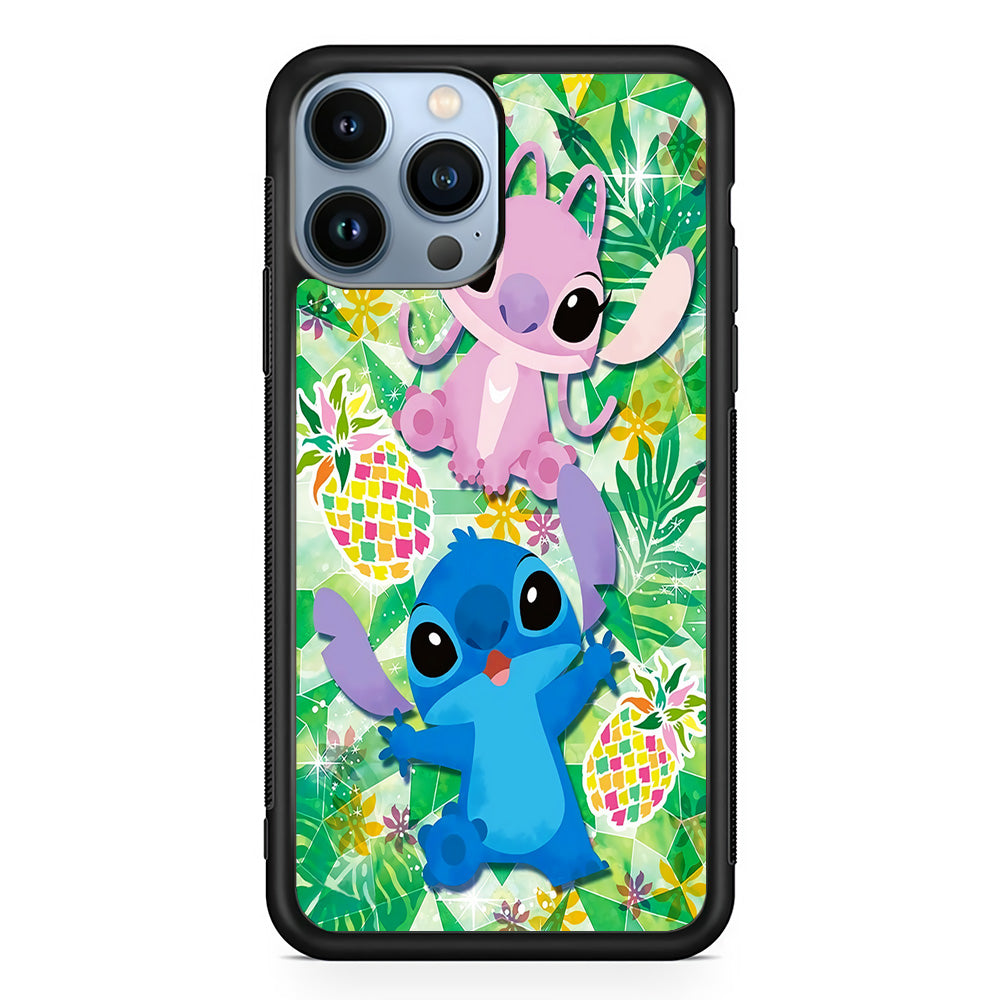Stitch and Angel Fruit iPhone 15 Pro Case-Phone Case-Rubber Black (2D Case)-Altracase
