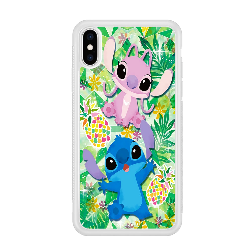 Stitch and Angel Fruit iPhone Xs Case-Phone Case-Rubber White (2D Case)-Altracase