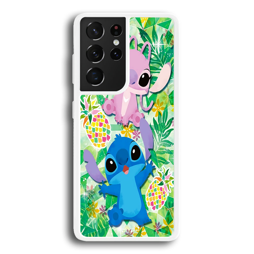 Stitch and Angel Fruit Samsung Galaxy S21 Ultra Case-Phone Case-Rubber White (2D Case)-Altracase