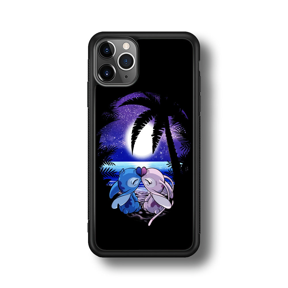 Stitch and Angel Kissing iPhone 11 Pro Max Case-Phone Case-Rubber Black (2D Case)-Altracase