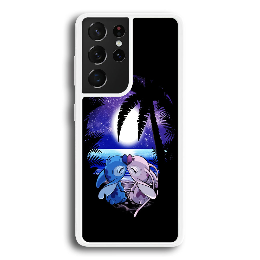 Stitch and Angel Kissing Samsung Galaxy S21 Ultra Case-Phone Case-Rubber White (2D Case)-Altracase