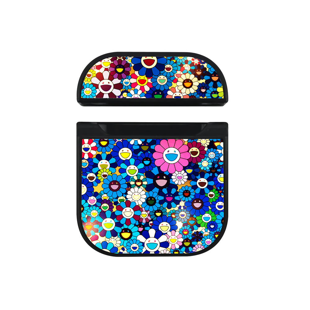 Takashi Murakami Flowers Blue Hard Plastic Case Cover For Apple Airpods-AirPod Case-Black-Altracase