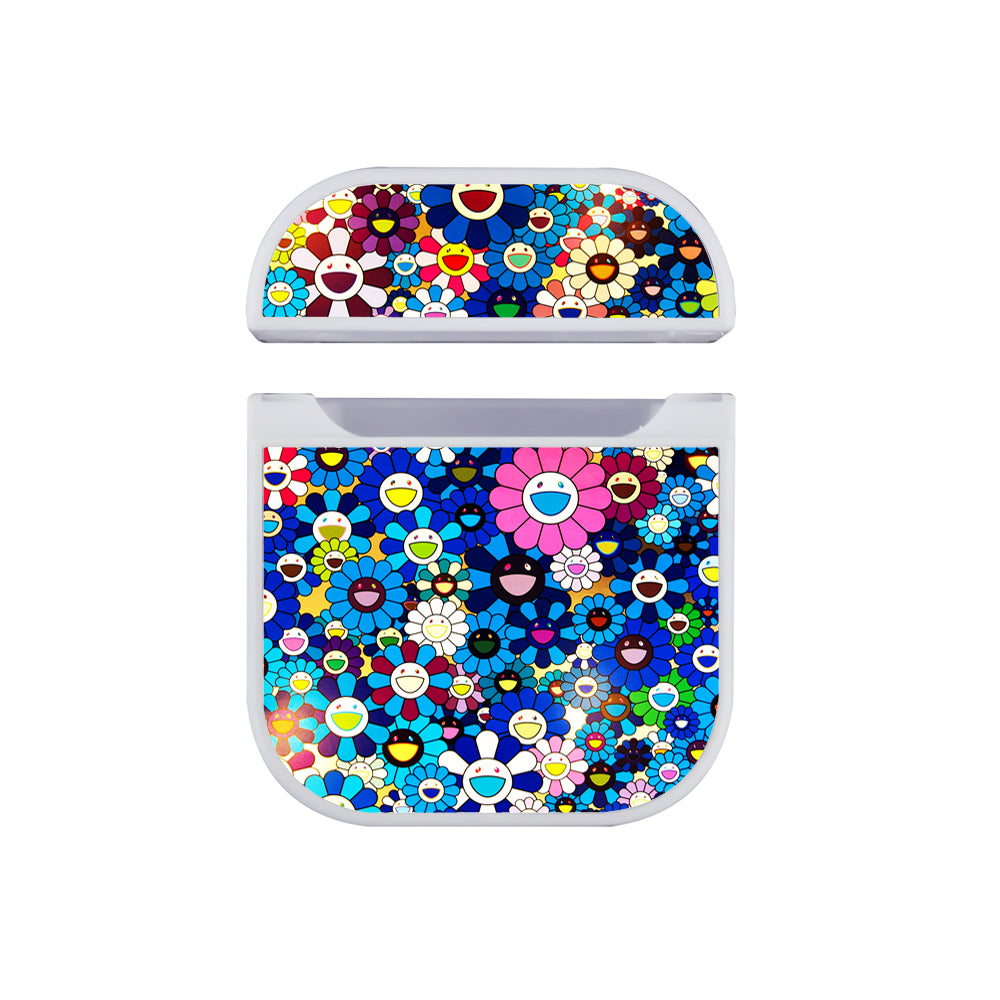 Takashi Murakami Flowers Blue Hard Plastic Case Cover For Apple Airpods-AirPod Case-White-Altracase