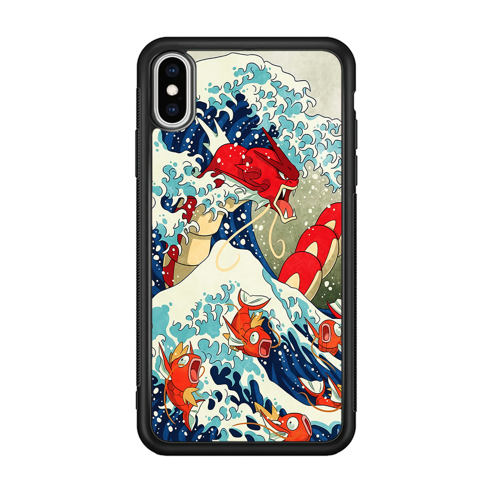 The Great Wave Gyarados iPhone Xs Case-Phone Case-Rubber Black (2D Case)-Altracase