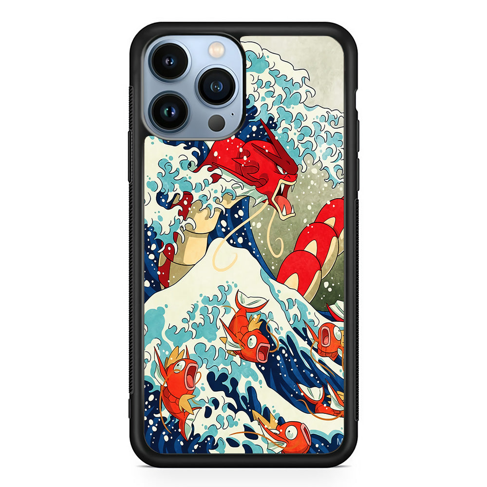 The Great Wave Gyarados iPhone 15 Pro Max Case-Phone Case-Rubber Black (2D Case)-Altracase