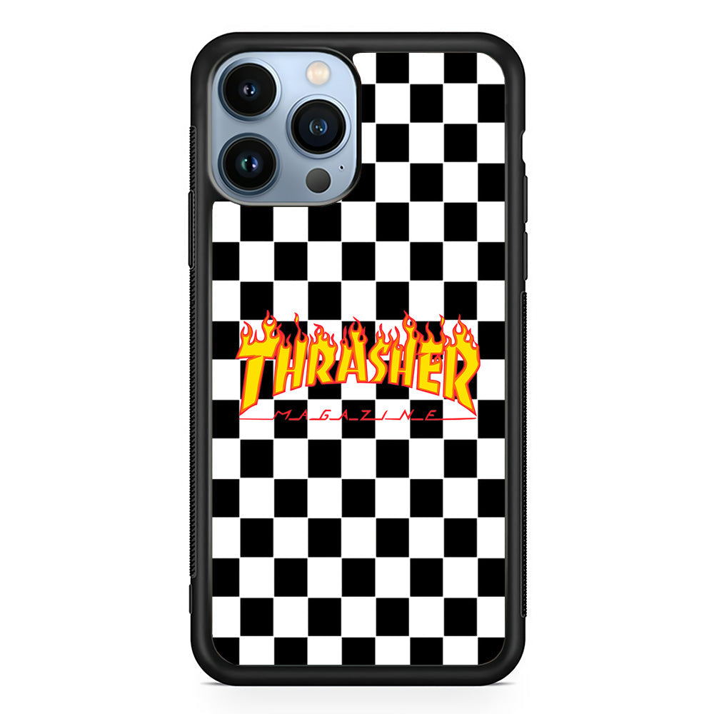 Thrasher Chess Board Background iPhone 15 Pro Case-Mobile Phone Case-Rubber Black (2D Case)-Altracase