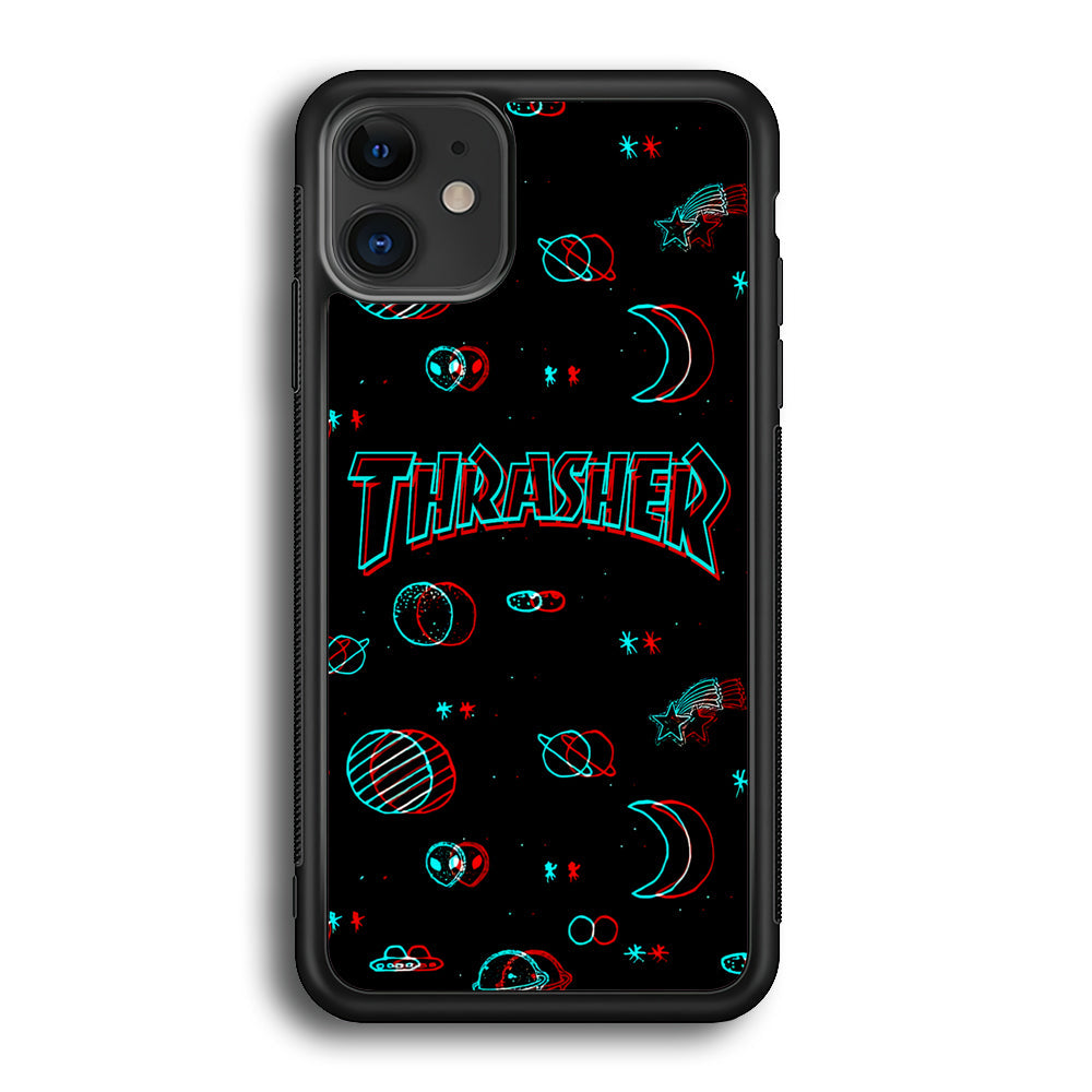 Thrasher Neon Galaxy iPhone 12 Mini Case-Mobile Phone Case-Rubber Black (2D Case)-Altracase
