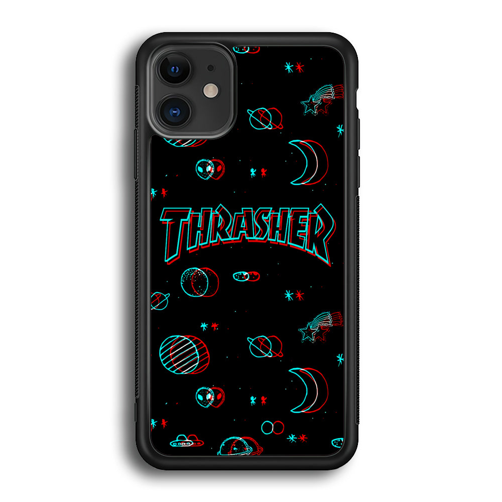 Thrasher Neon Galaxy iPhone 12 Case-Mobile Phone Case-Rubber Black (2D Case)-Altracase
