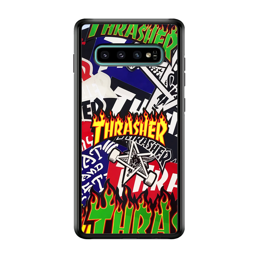 Thrasher Sticker Flat Samsung Galaxy S10 Plus Case-Mobile Phone Case-Rubber Black (2D Case)-Altracase