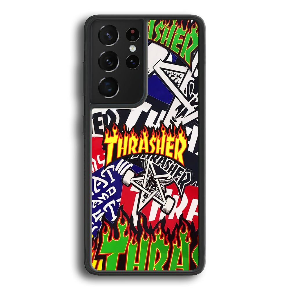 Thrasher Sticker Flat Samsung Galaxy S21 Ultra Case-Mobile Phone Case-Rubber Black (2D Case)-Altracase