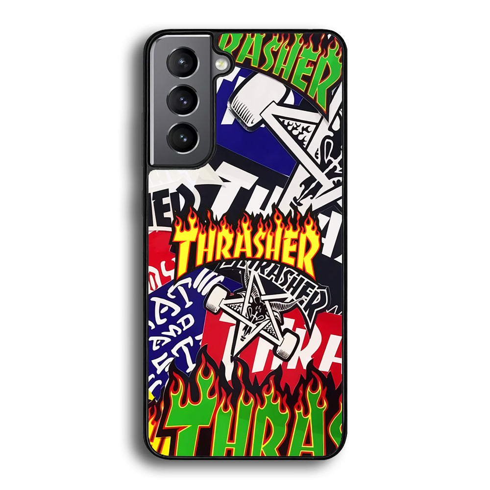 Thrasher Sticker Flat Samsung Galaxy S24 Plus Case-Mobile Phone Case-Rubber Black (2D Case)-Altracase