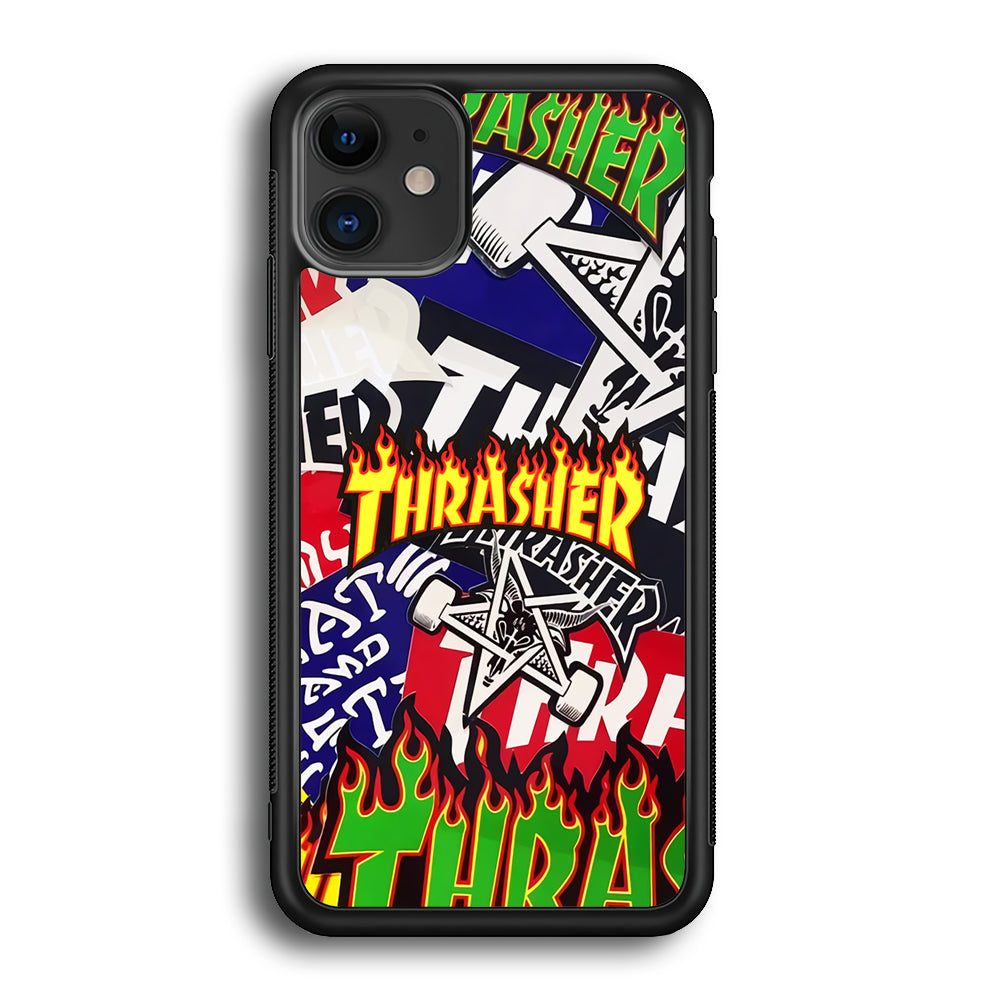 Thrasher Sticker Flat iPhone 12 Case-Mobile Phone Case-Rubber Black (2D Case)-Altracase
