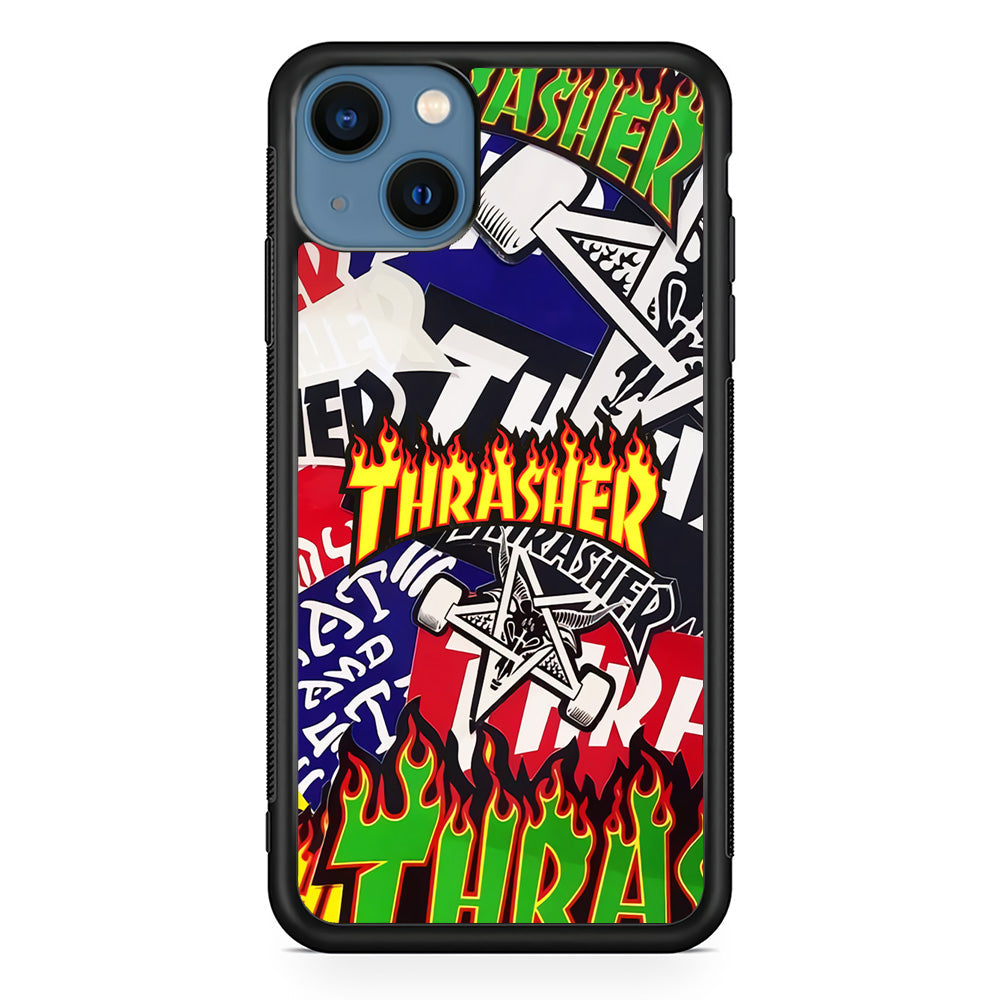 Thrasher Sticker Flat iPhone 14 Case-Mobile Phone Case-Rubber Black (2D Case)-Altracase