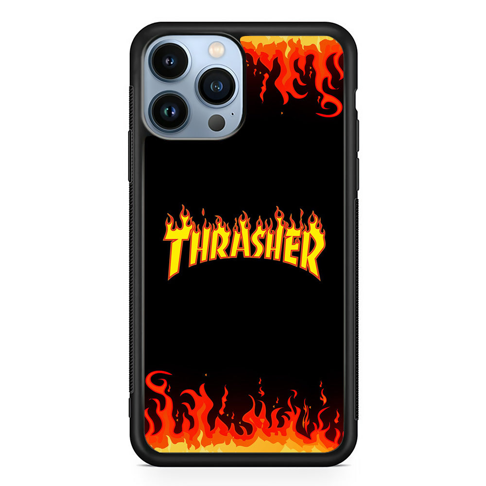 Thrasher in Fire iPhone 13 Pro Max Case-Mobile Phone Case-Rubber Black (2D Case)-Altracase