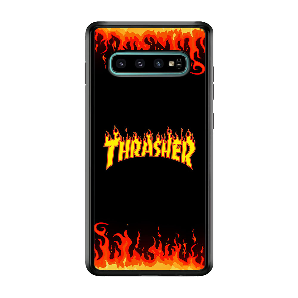 Thrasher in Fire Samsung Galaxy S10 Case-Mobile Phone Case-Rubber Black (2D Case)-Altracase