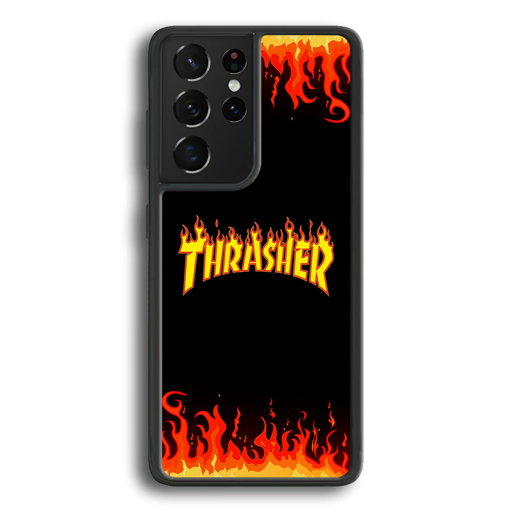 Thrasher in Fire Samsung Galaxy S21 Ultra Case-Mobile Phone Case-Rubber Black (2D Case)-Altracase