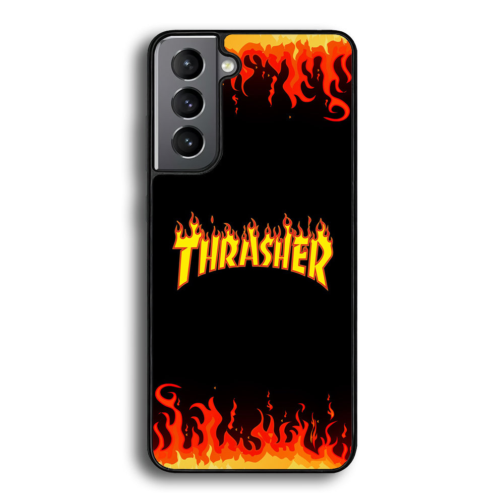 Thrasher in Fire Samsung Galaxy S23 Case-Mobile Phone Case-Rubber Black (2D Case)-Altracase