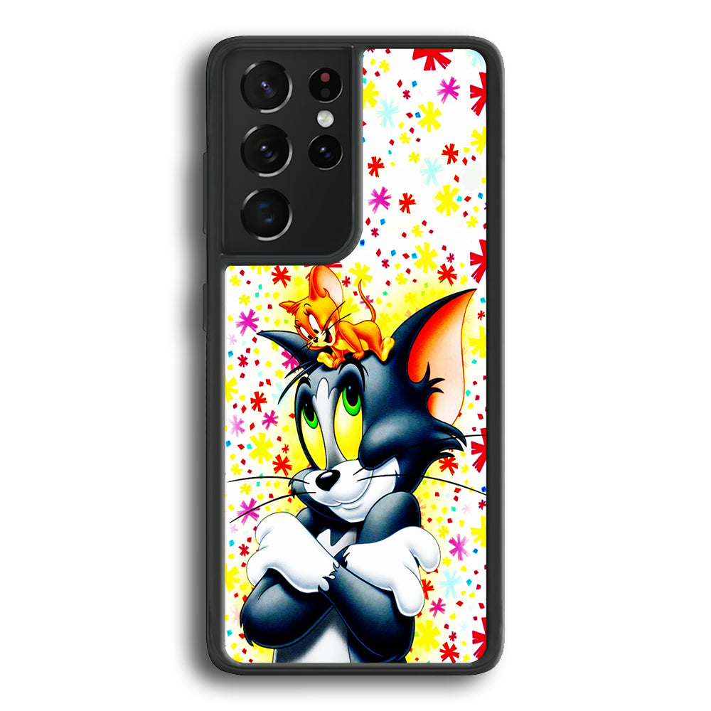Tom and Jerry Motif Samsung Galaxy S21 Ultra Case-Phone Case-Rubber Black (2D Case)-Altracase