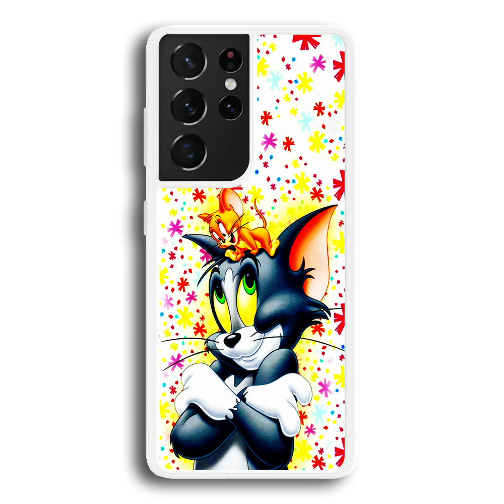Tom and Jerry Motif Samsung Galaxy S21 Ultra Case-Phone Case-Rubber White (2D Case)-Altracase