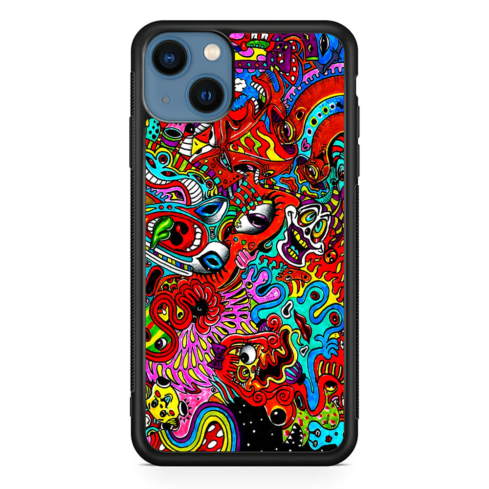 Trippy Aesthetic Colorful iPhone 13 Mini Case-Phone Case-Rubber Black (2D Case)-Altracase