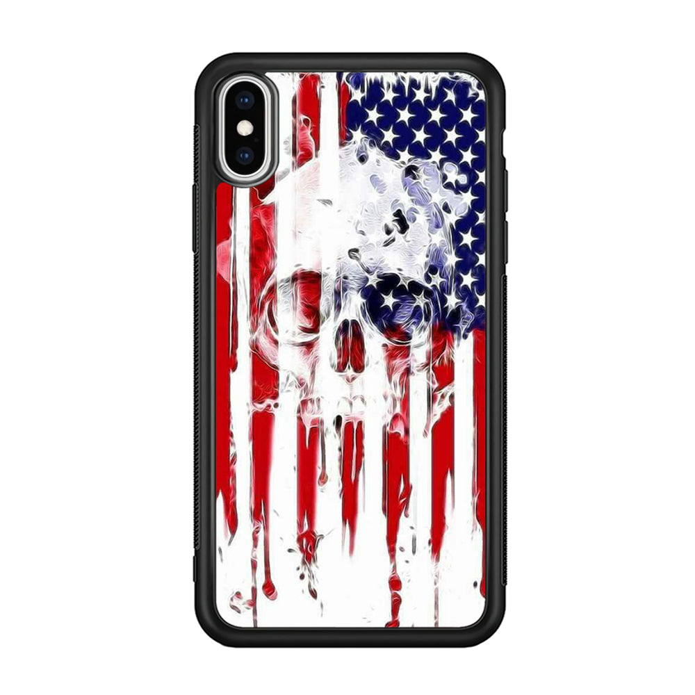 USA Flag Skull iPhone Xs Case-Phone Case-Rubber Black (2D Case)-Altracase