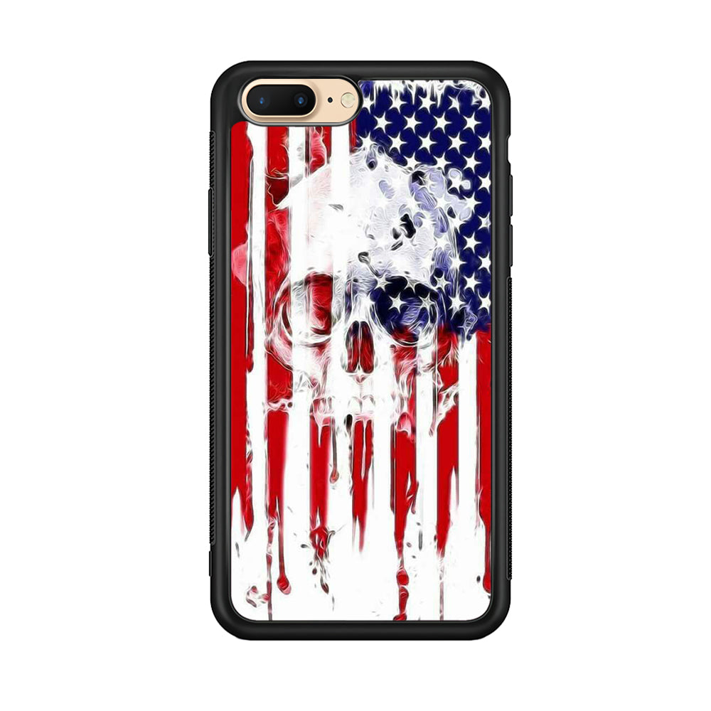 USA Flag Skull iPhone 8 Plus Case-Phone Case-Rubber Black (2D Case)-Altracase