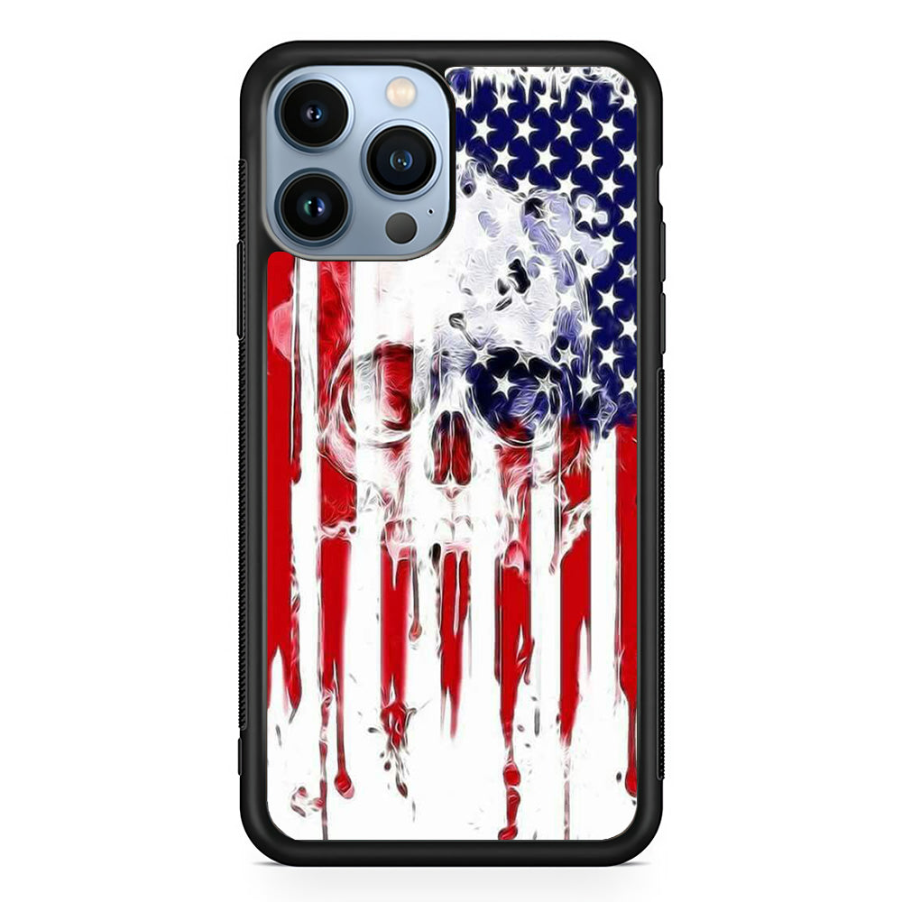 USA Flag Skull iPhone 15 Pro Case-Phone Case-Rubber Black (2D Case)-Altracase