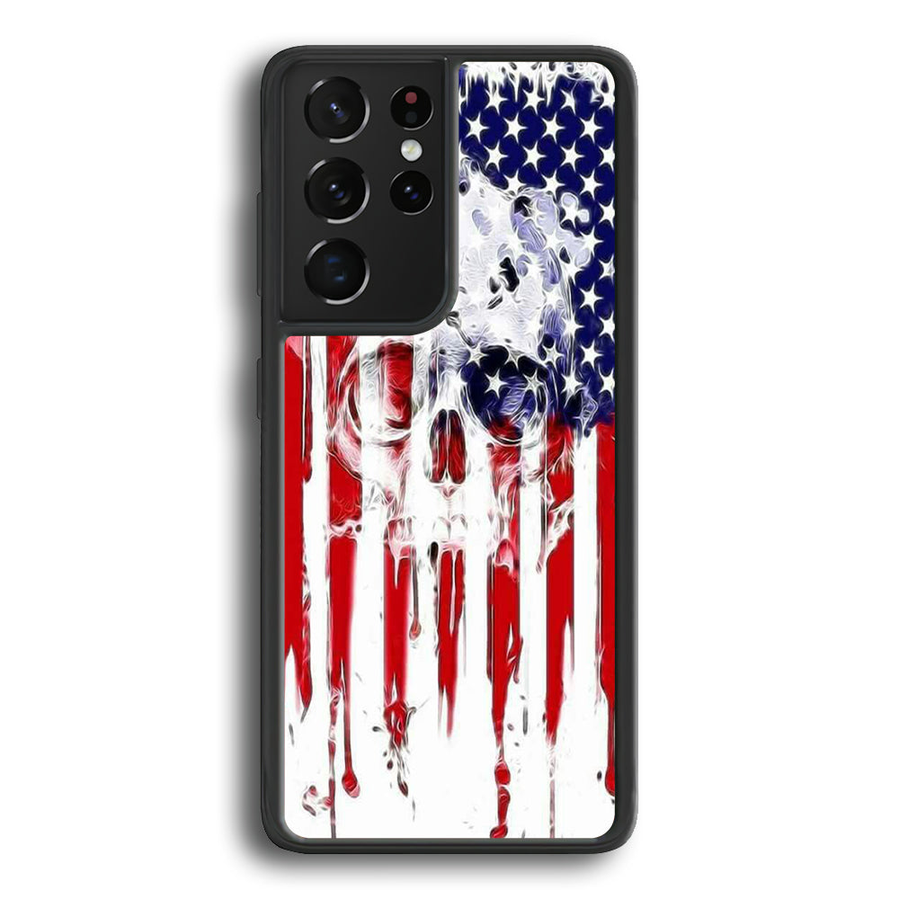 USA Flag Skull Samsung Galaxy S21 Ultra Case-Phone Case-Rubber Black (2D Case)-Altracase