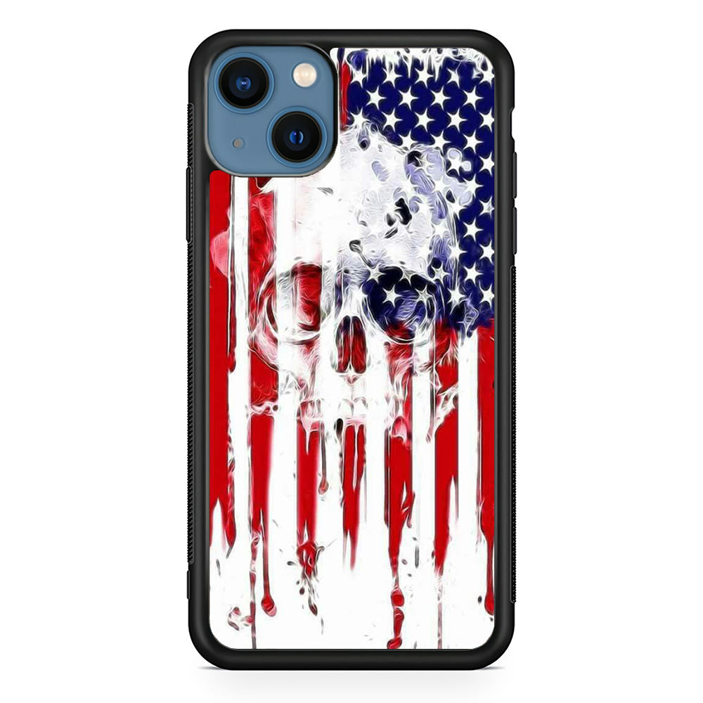 USA Flag Skull iPhone 15 Plus Case-Phone Case-Rubber Black (2D Case)-Altracase