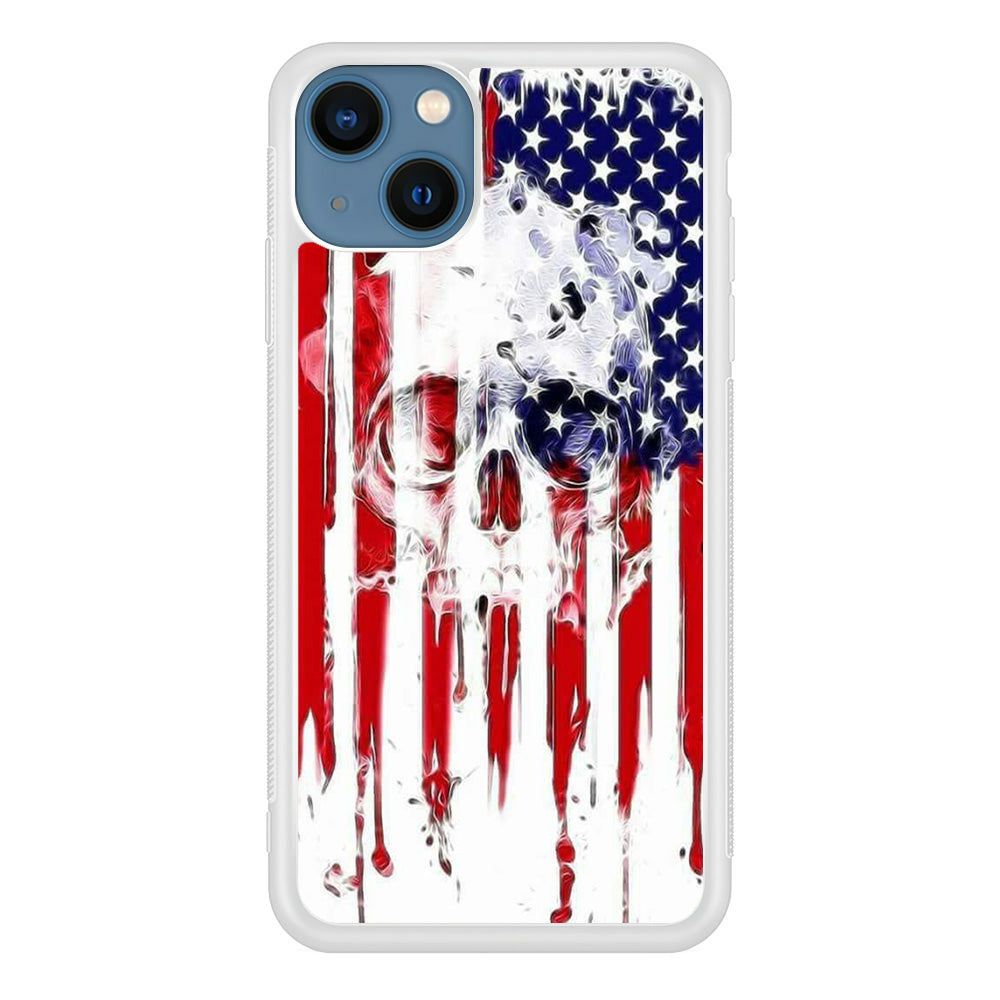 USA Flag Skull iPhone 15 Plus Case-Phone Case-Rubber White (2D Case)-Altracase
