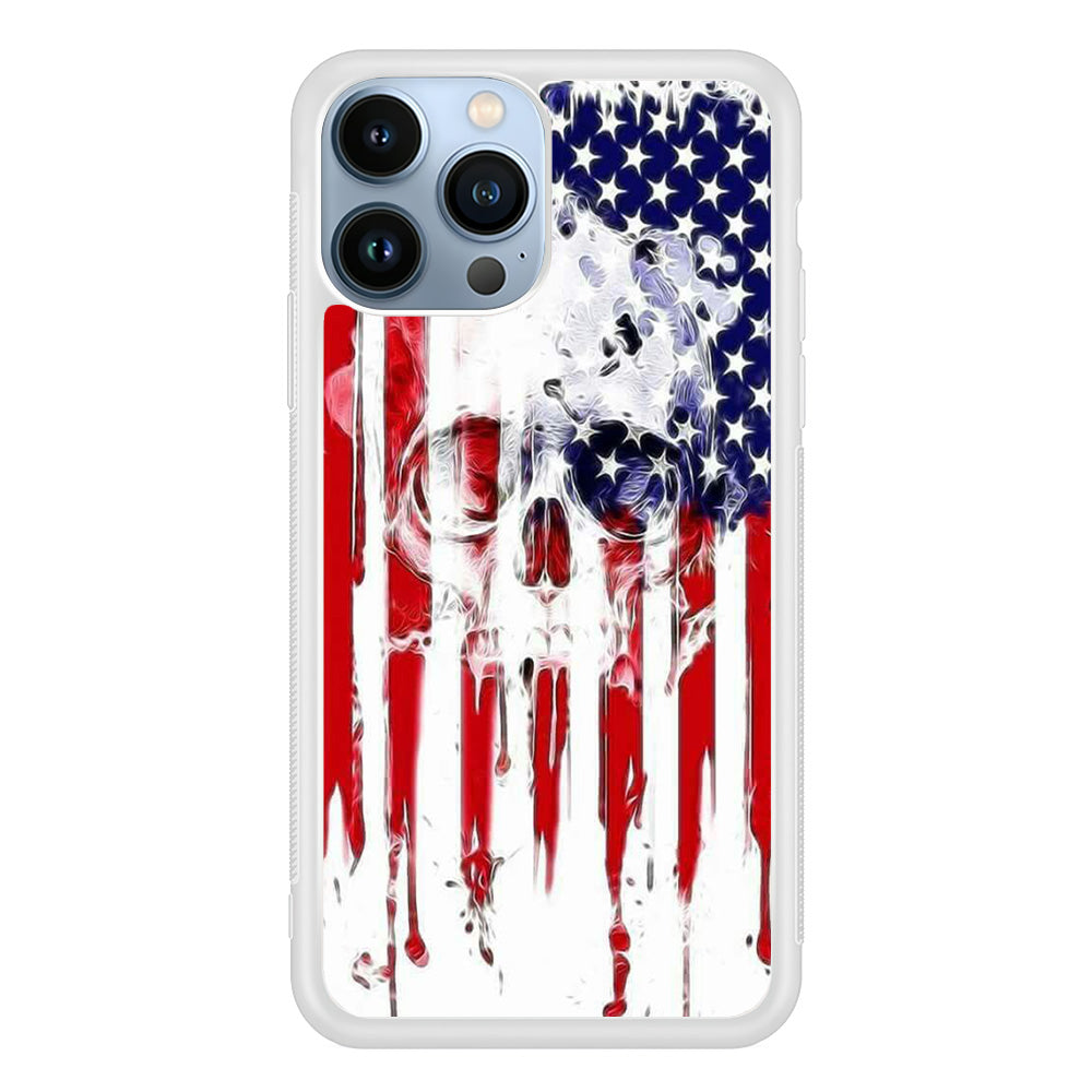 USA Flag Skull iPhone 15 Pro Case-Phone Case-Rubber White (2D Case)-Altracase