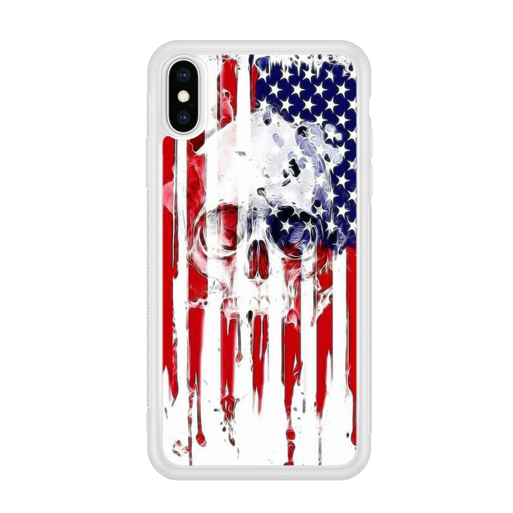 USA Flag Skull iPhone Xs Case-Phone Case-Rubber White (2D Case)-Altracase