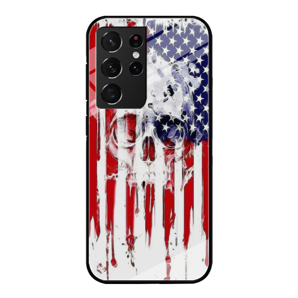 USA Flag Skull Samsung Galaxy S22 Ultra Case-Phone Case-Tempered Glass Case-Altracase