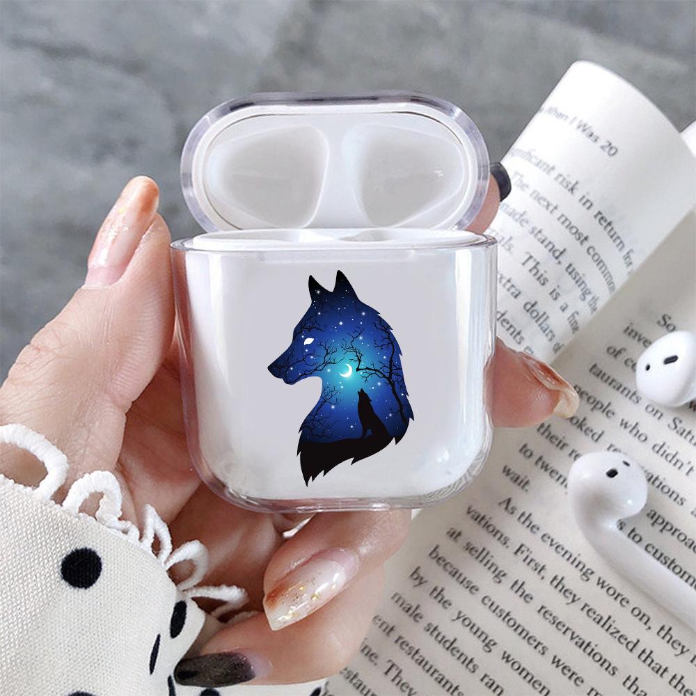 Wolf Silhouette Hard Plastic Protective Clear Case Cover For Apple Airpods-AirPod Case-Altracase