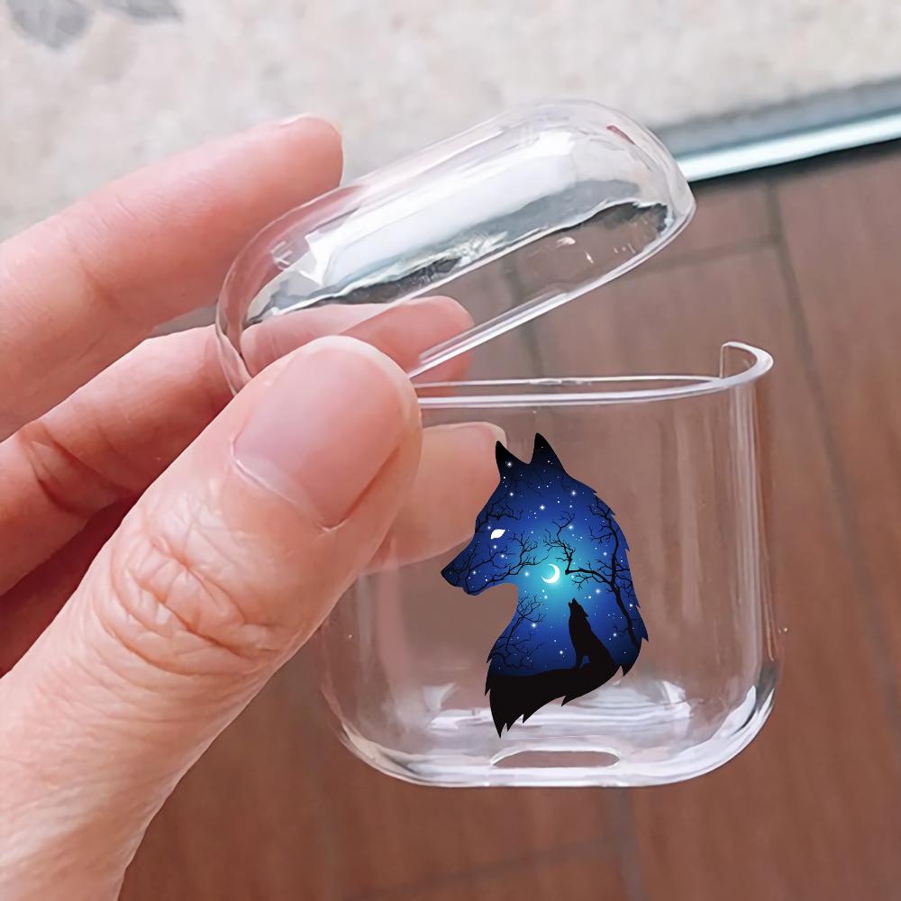 Wolf Silhouette Hard Plastic Protective Clear Case Cover For Apple Airpods-AirPod Case-Altracase