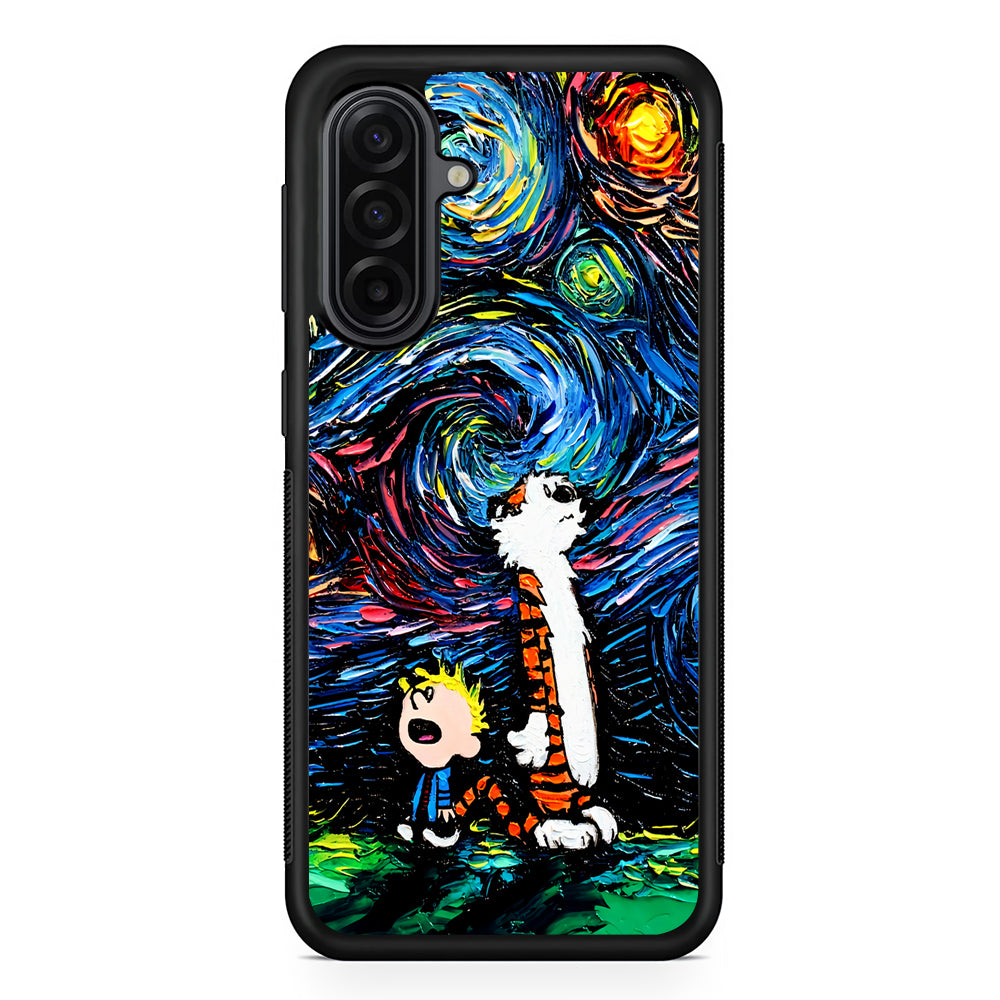 Calvin and Hobbes Starry Night Samsung Galaxy A17 Case | Durable Rubber Samsung Galaxy A17 Phone Case