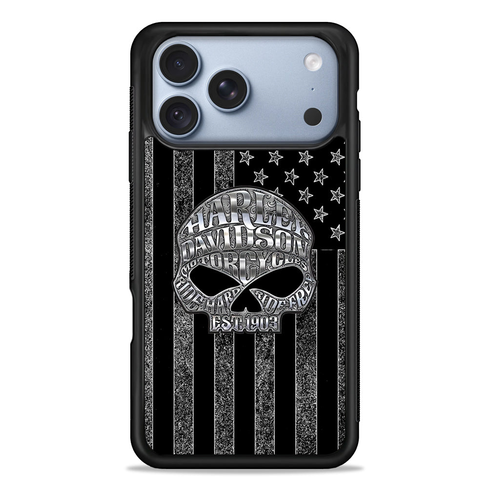 Harley Davidson US Flag Silver iPhone 18 Pro Case - iPhone 18 Pro Silicone Case
